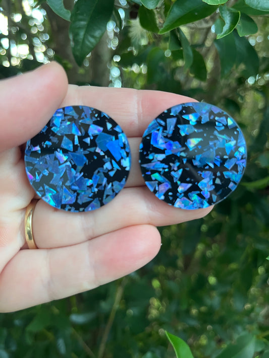 Holographic Blue Statement Studs