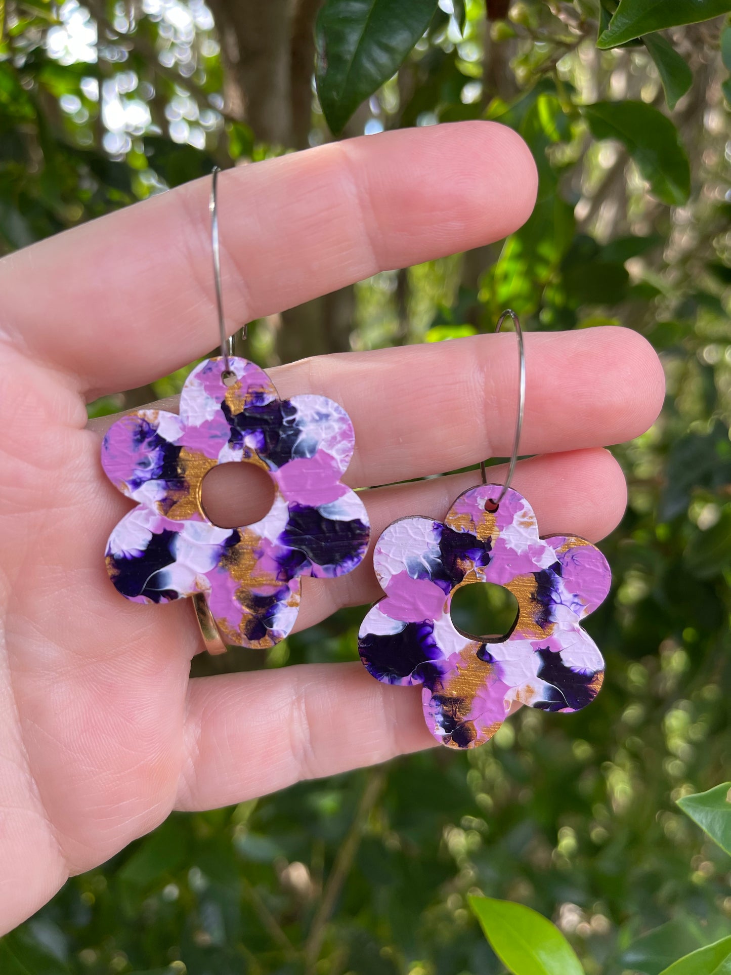 Purple Gold Flower Hoops