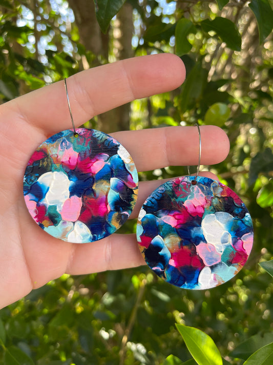 Handpainted Mermaid Abstract Arty Hoop Earrings