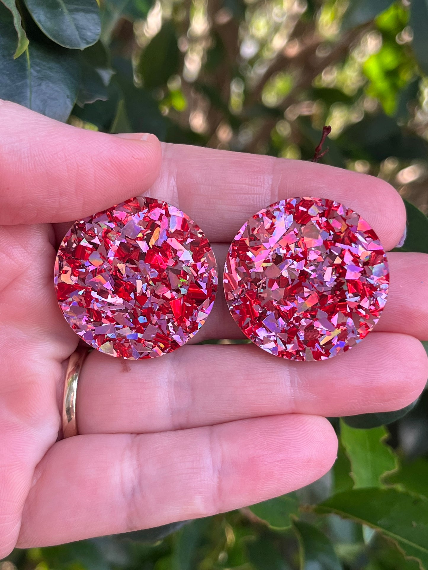 Valentines Pink & Red Holographic acrylic Statement Studs
