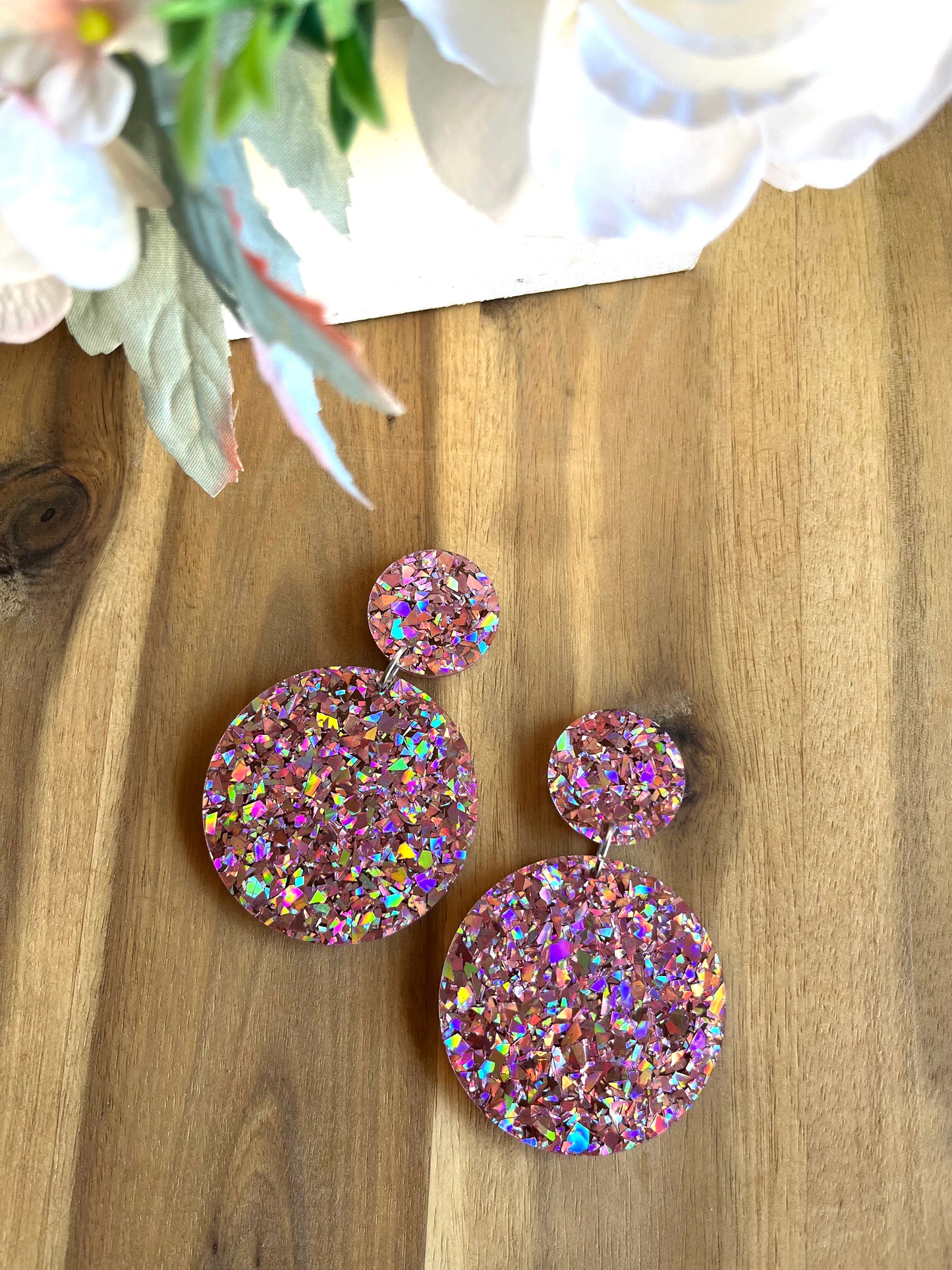 Pink Holographic Dangles