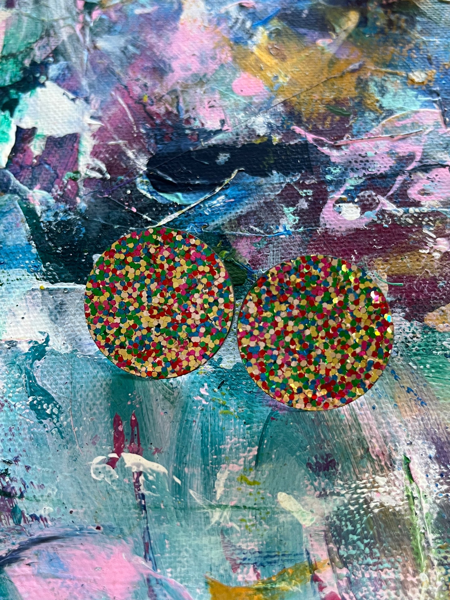 Gold Rainbow  Glitter Statement Studs