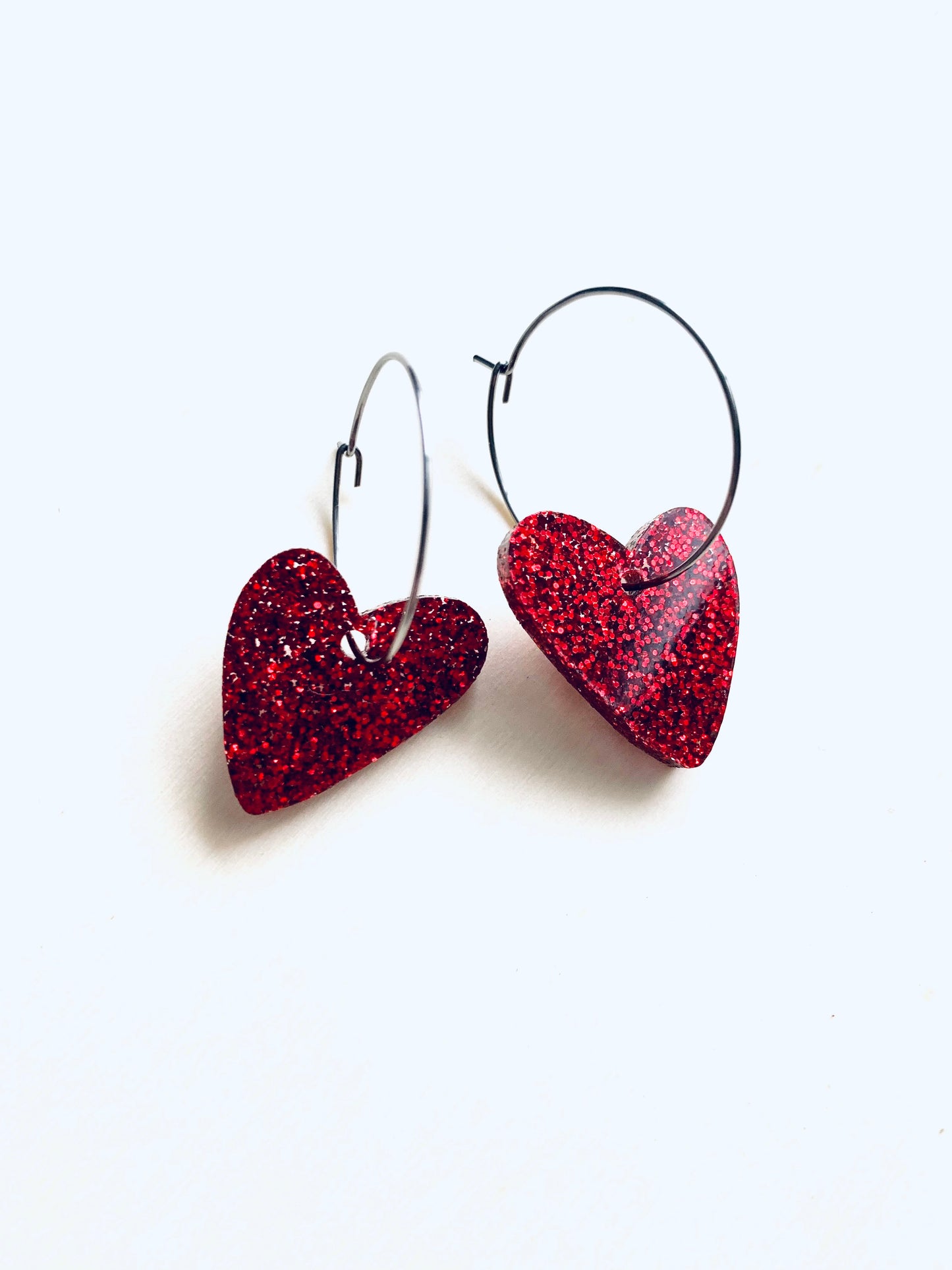 Red Glitter Heart Hoops