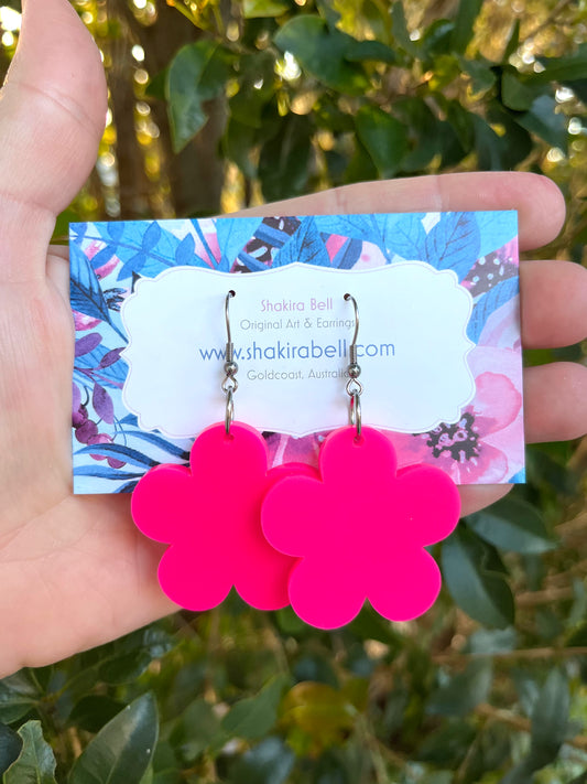 Hot pink Flower Earrings