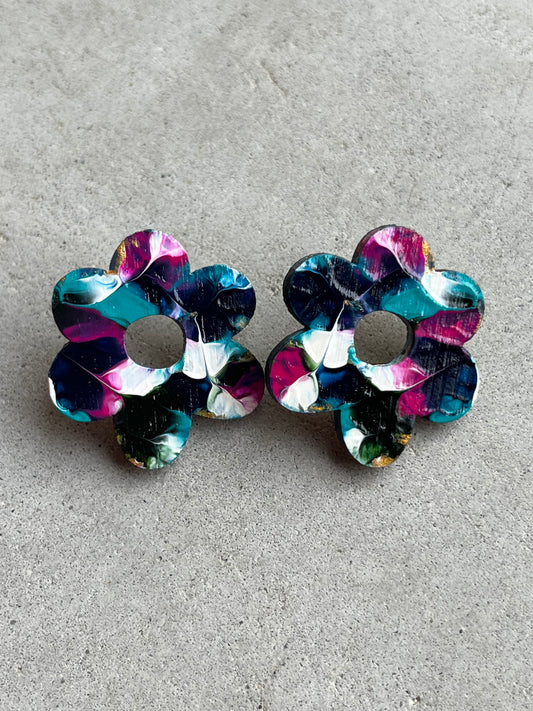 Sea Garden Flower  30mm Stud Earrings
