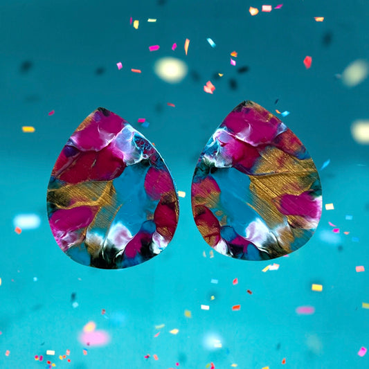 Pinky Gold arty Drops 30mm Stud Earrings