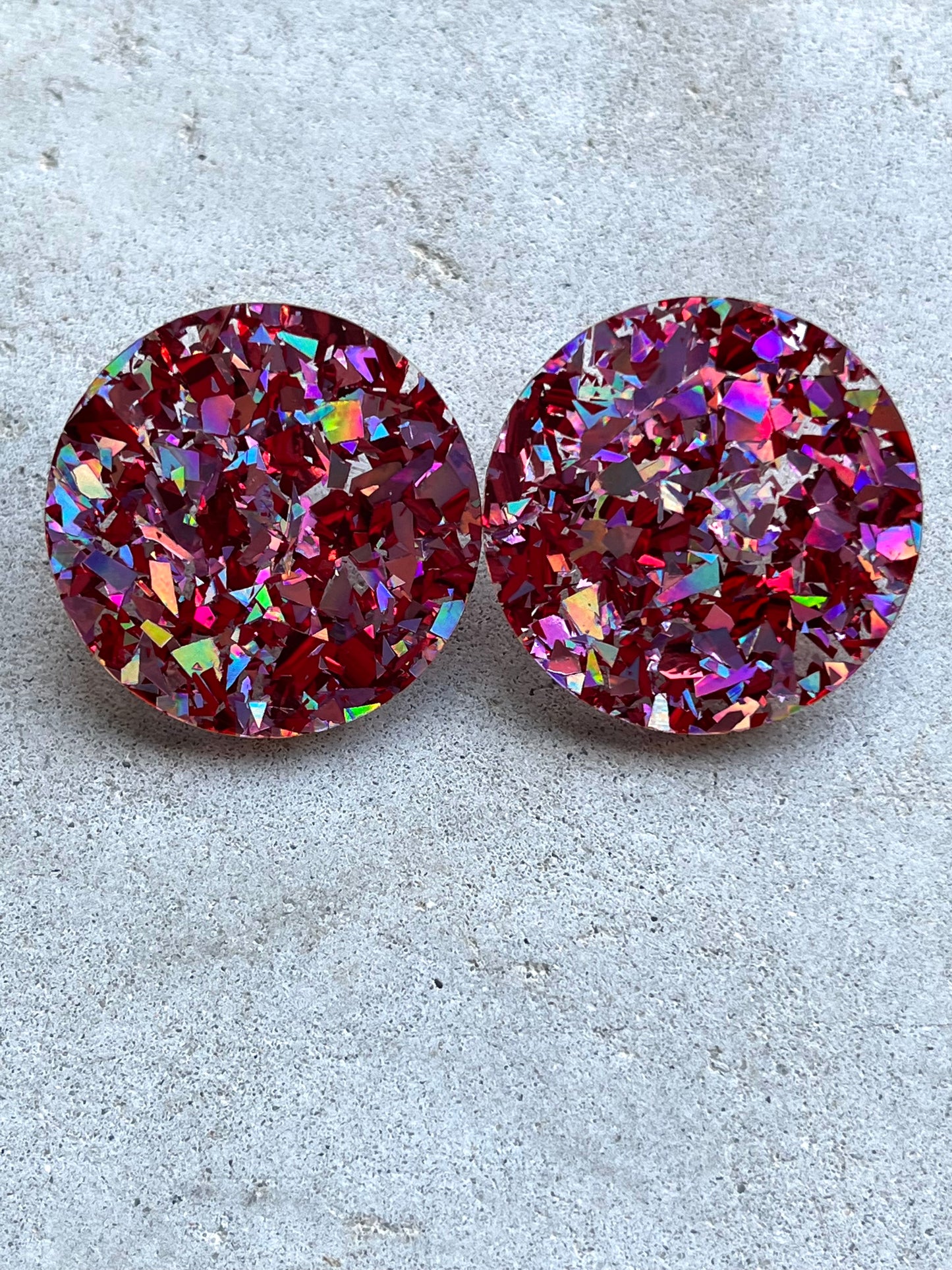 Valentines Pink & Red Holographic acrylic Statement Studs