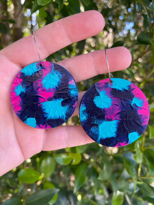 Magenta, Dark Blue and Aqua Large Arty Hoops