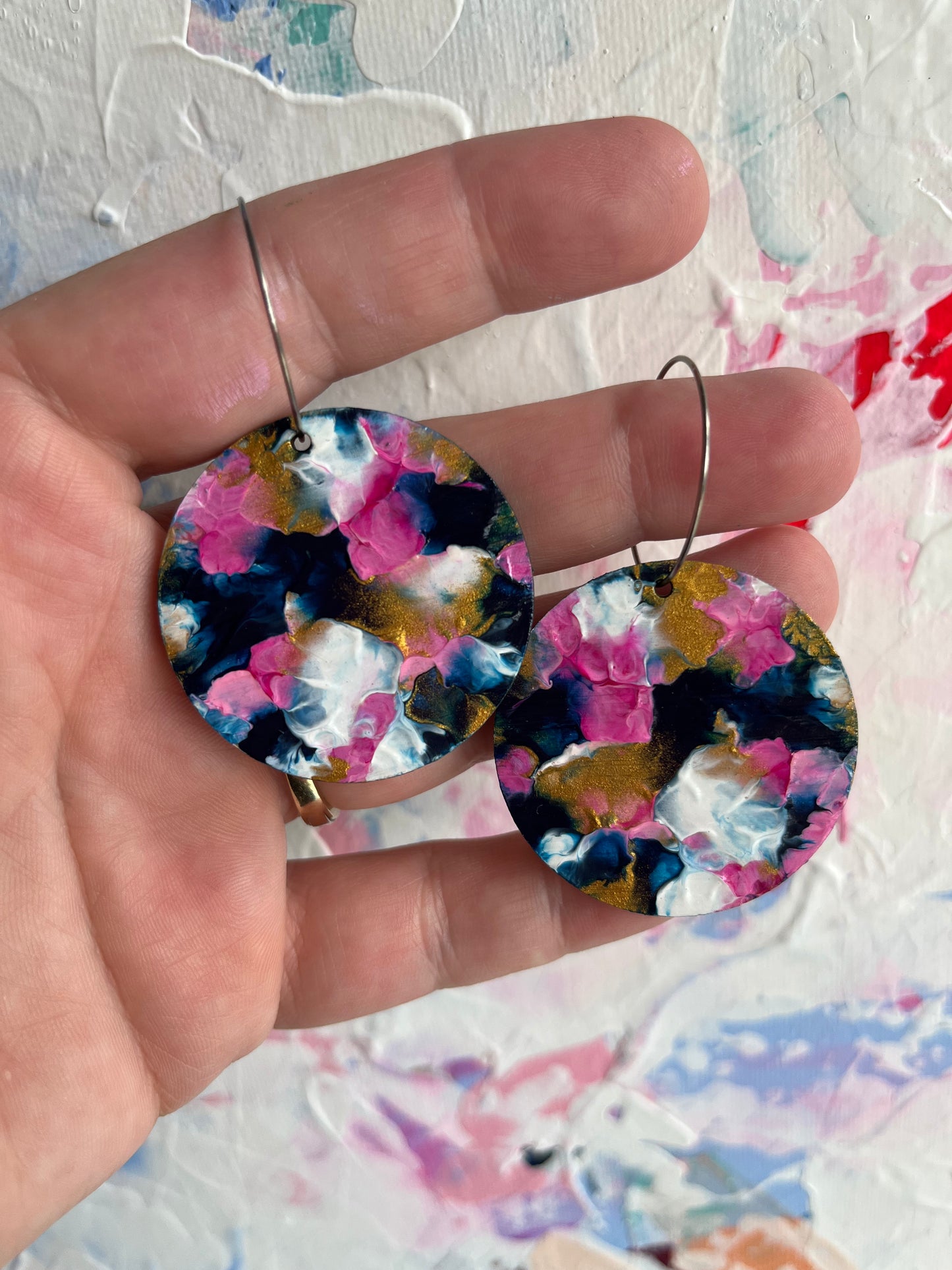 Light pink n blue , white and Gold 40mm  Arty Hoops