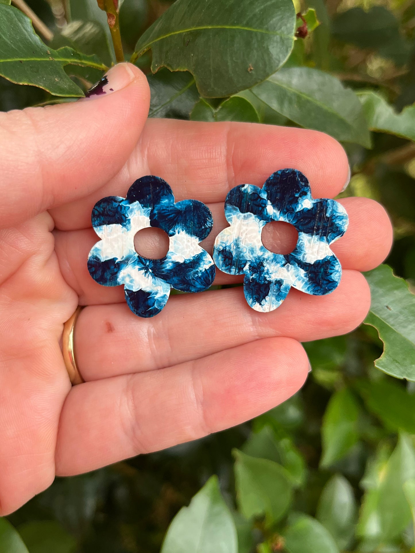 Blue & White Flower  30mm Stud Earrings