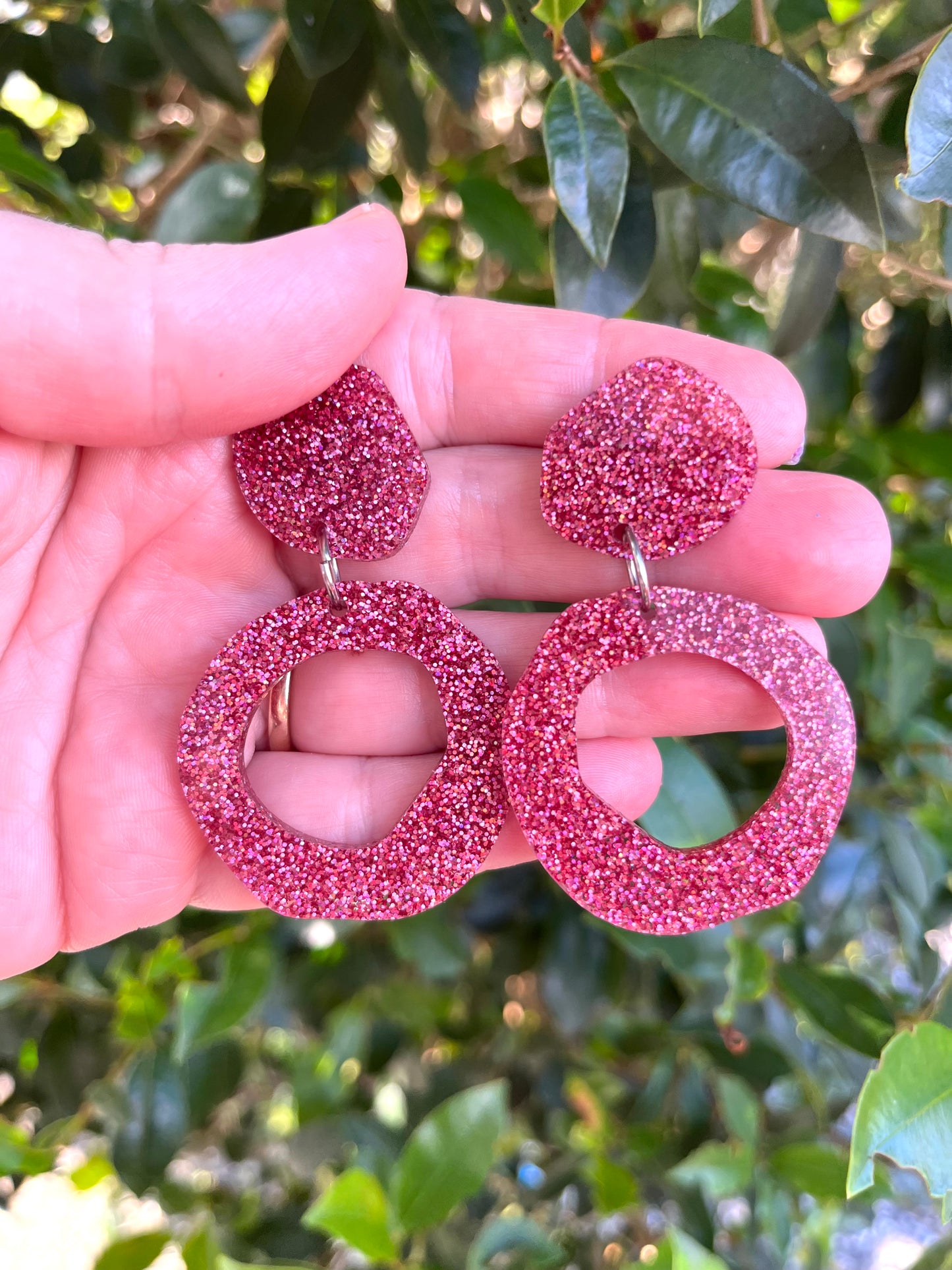 Peachy Pink Glitter sparkle Dangles