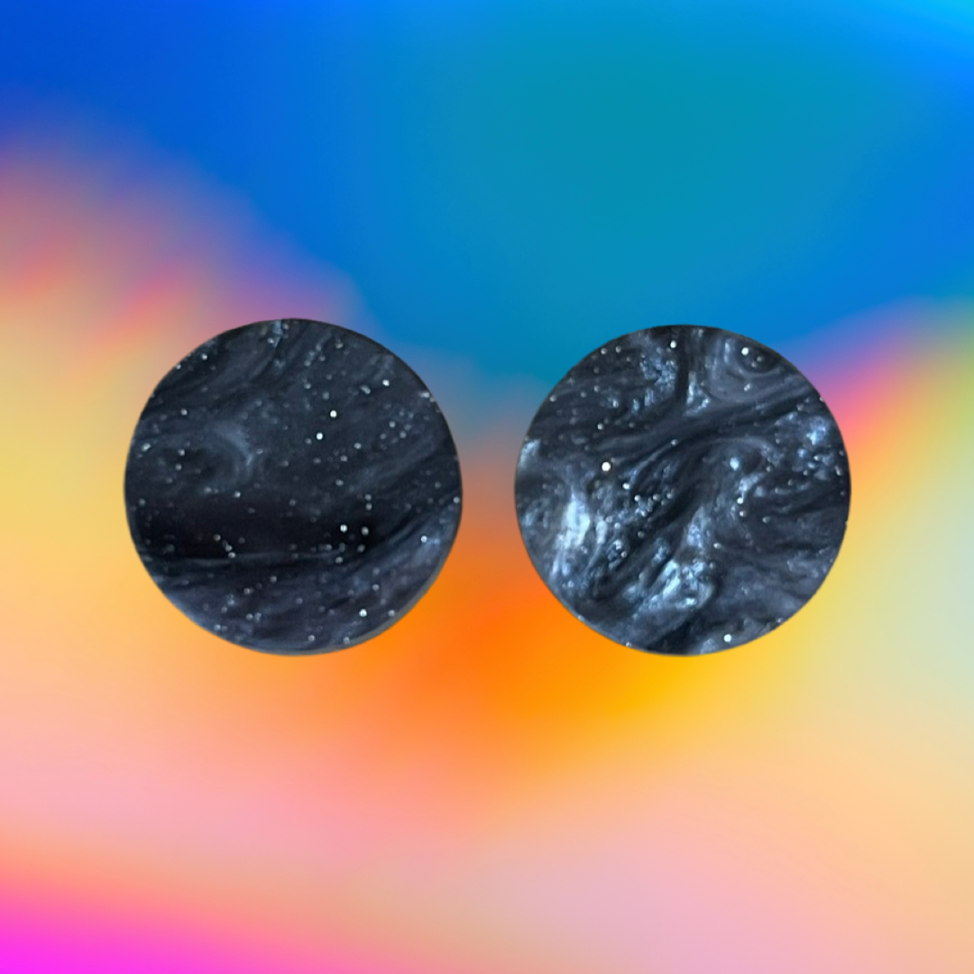Black Grey Glittery Marble  Statement Studs (1.5cms)