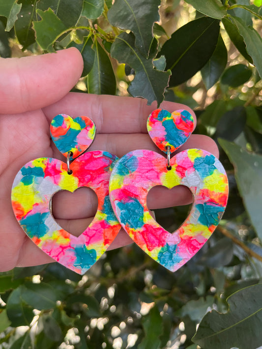 Fluro Brights Arty LoveHearts Earrings