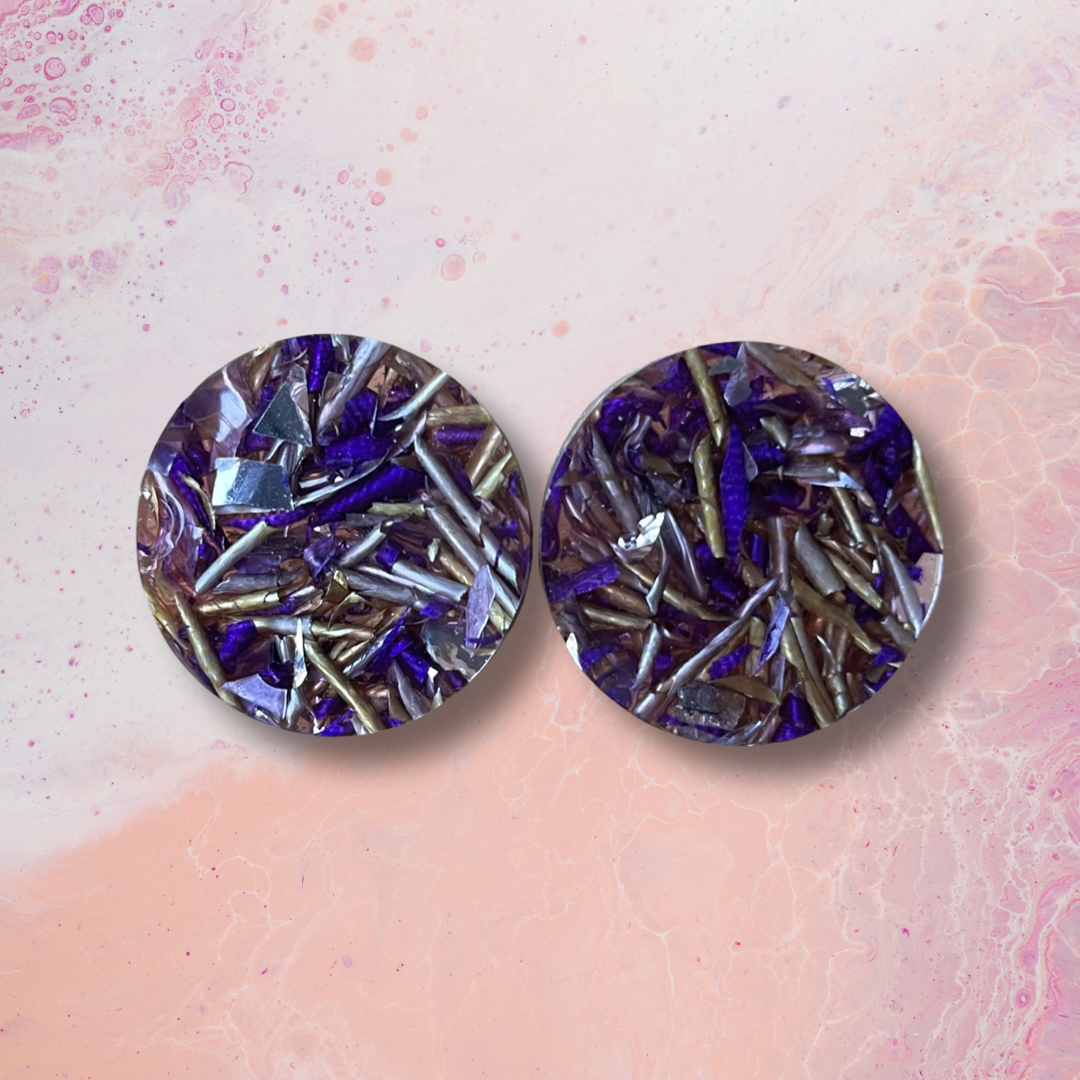 Golden Lavender Foiled Statement Studs