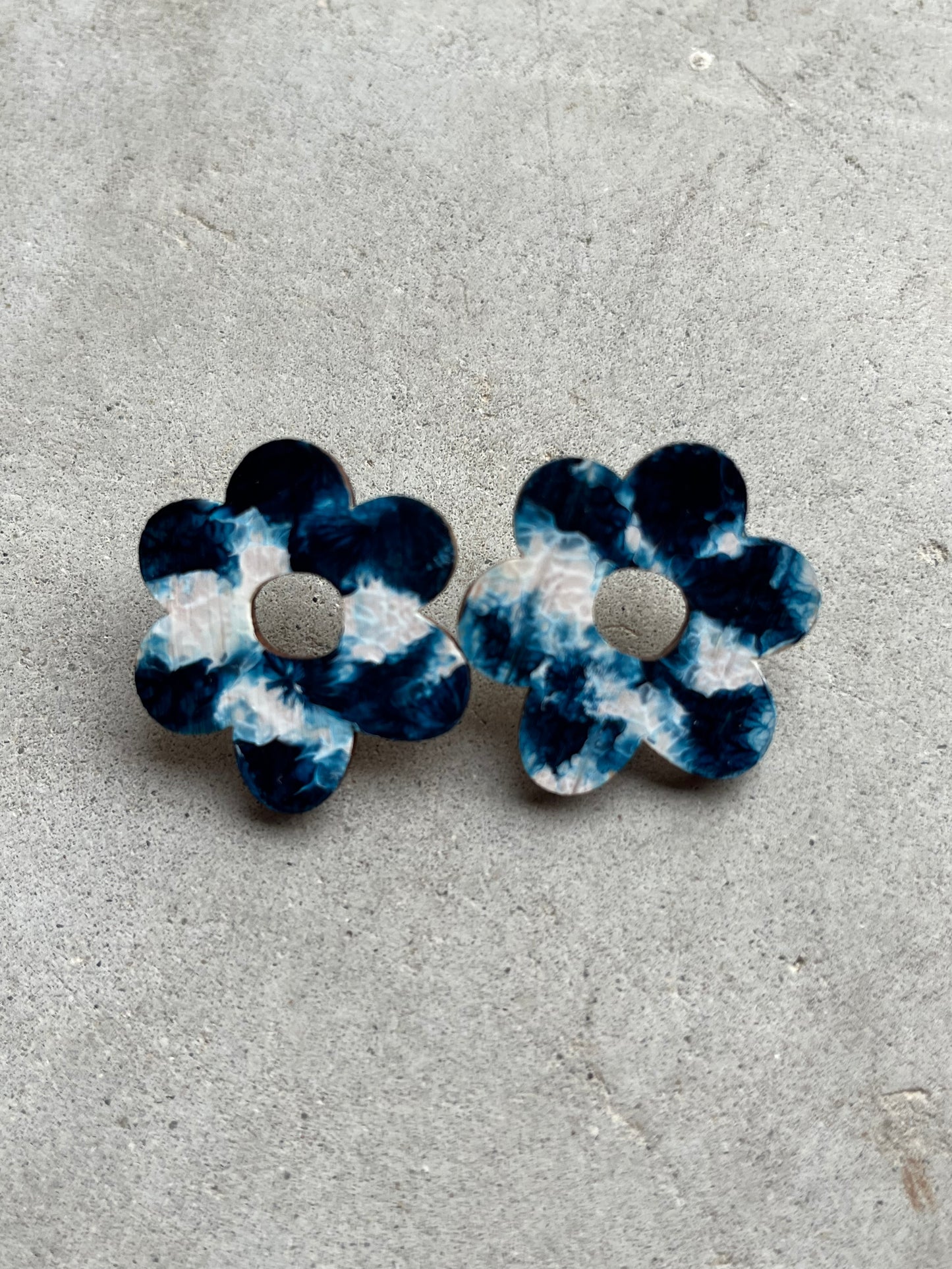 Blue & White Flower  30mm Stud Earrings