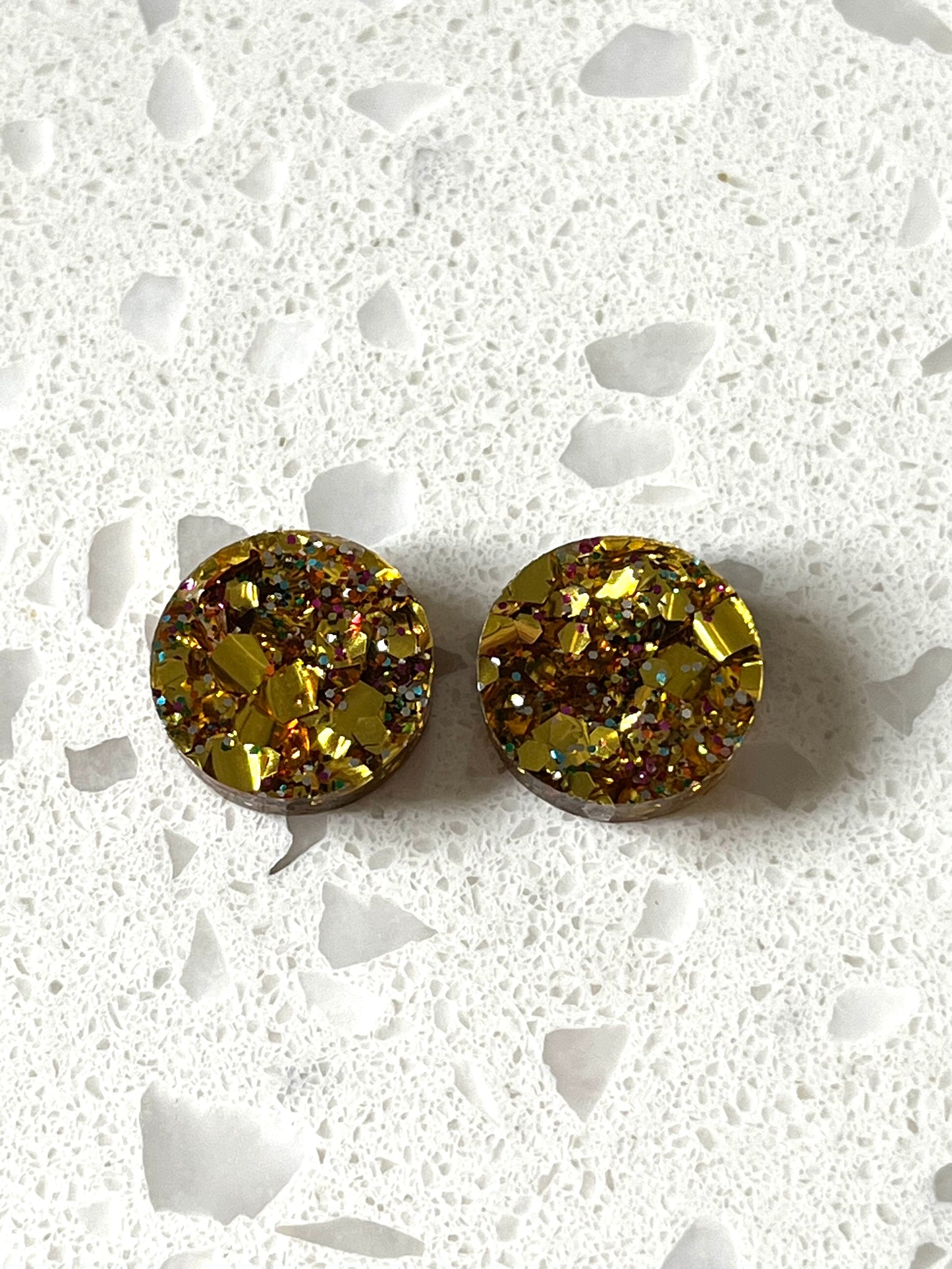 Mini  Gold Rainbow glitter Statement Studs (1.5cms)